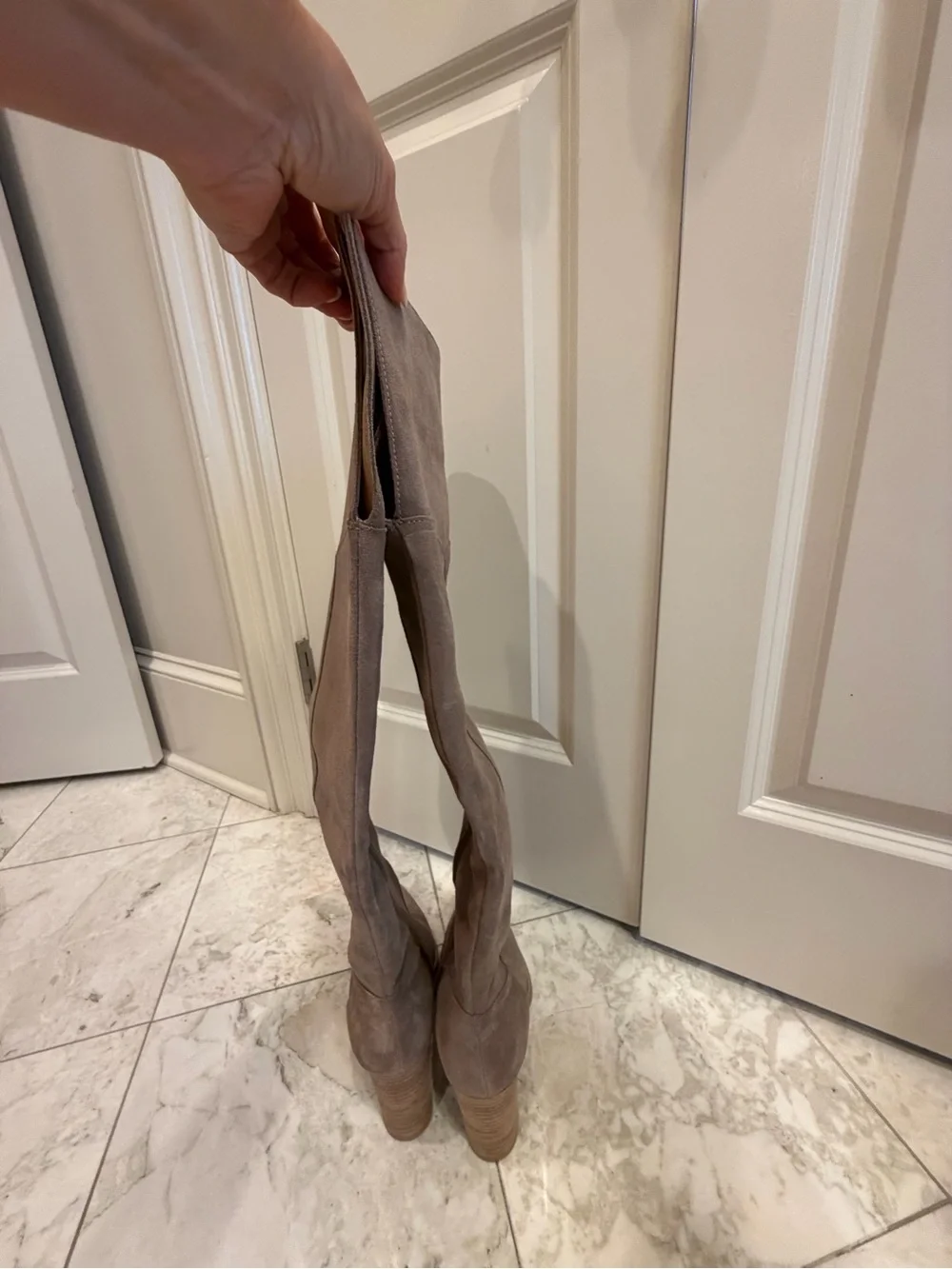 Crown Vintage Brand Taupe Suede Over-the-Knee Block Heel Boots